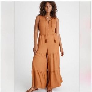 Anthropologie Saturday Sunday ribbed tiered jumpsuit rust‎ colored size XS